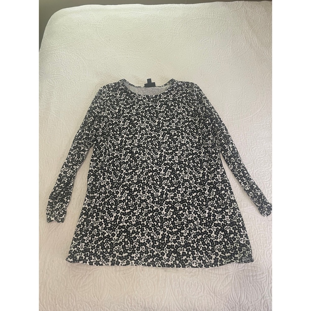 J. Jill Wearever Black White Floral Long Sleeve Tunic Top Petite M KTP112302
